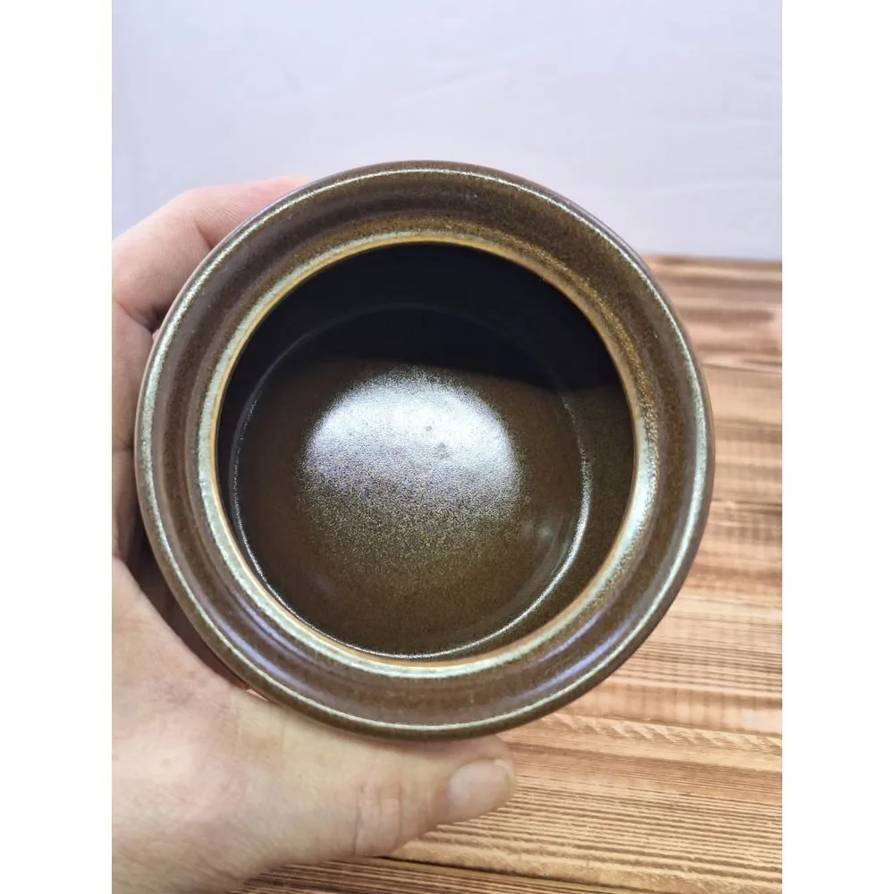 Vintage Three Tone Brown Stoneware‎ Covered Sugar and Creamer Set